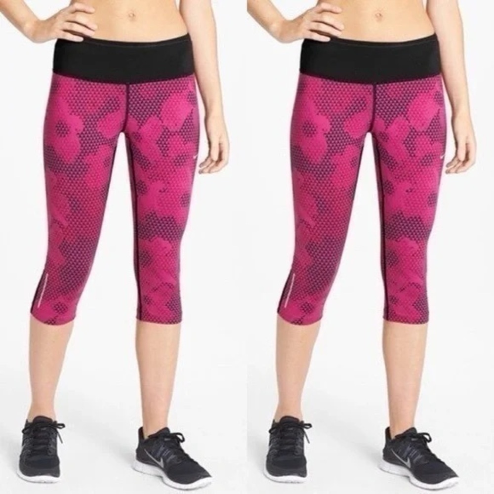 Nike Epic Lux Tight Crop Running Tights Pants Pink Black Print Size XS